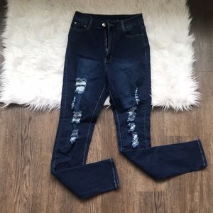 NWOT fashion nova dark wash distressed jeans